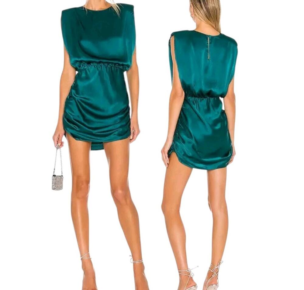 Amanda Uprichard Clifton Dress Jewel Silk Padded Shoulders Small I Retail $260